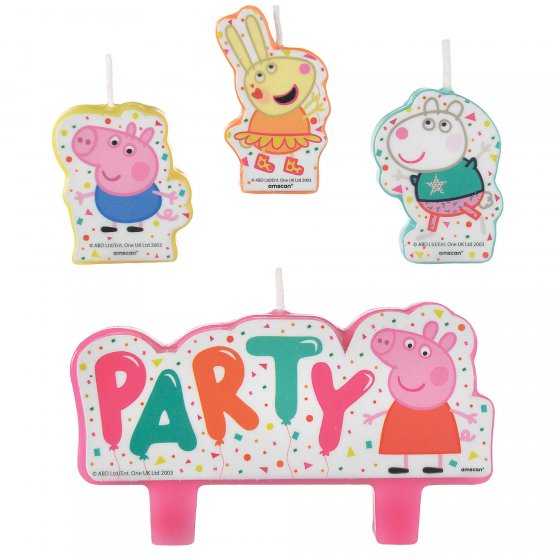 Colorful Peppa Pig candle set with 3 mini candles and 1 large candle for delightful birthday cake celebrations.