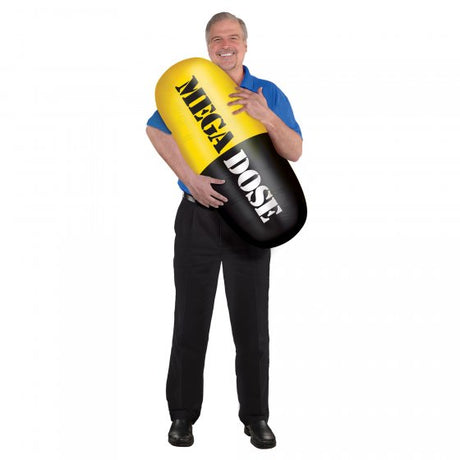 A large inflatable pill measuring 38cm x 91cm, perfect for Over The Hill birthday parties and humorous celebrations.