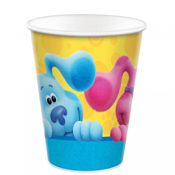 Colorful Blue's Clues paper cups perfect for kids' parties, featuring beloved characters and ideal for 9oz beverages. Pack of 8.