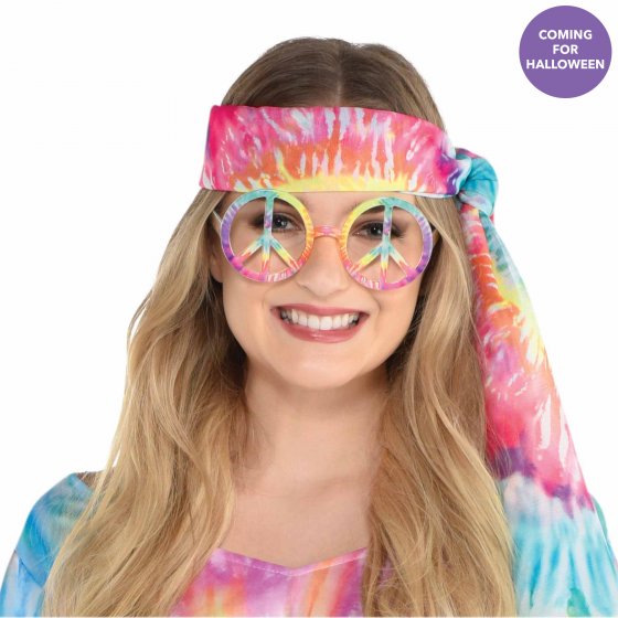 Oversized 60's peace sign glasses, vibrant design perfect for retro parties and unique fashion statements.