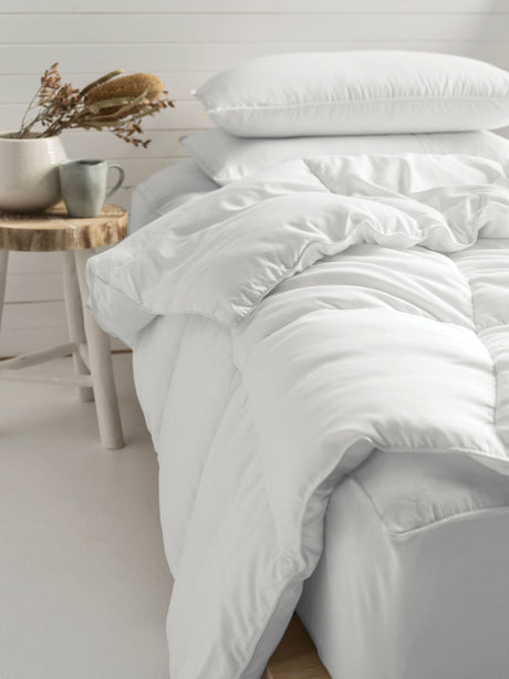Super King white duvet inner by Savona featuring plush 380 GSM filling and smooth microfibre cover for ultimate comfort.
