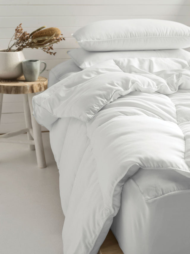 Super King white duvet inner by Savona featuring plush 380 GSM filling and smooth microfibre cover for ultimate comfort.