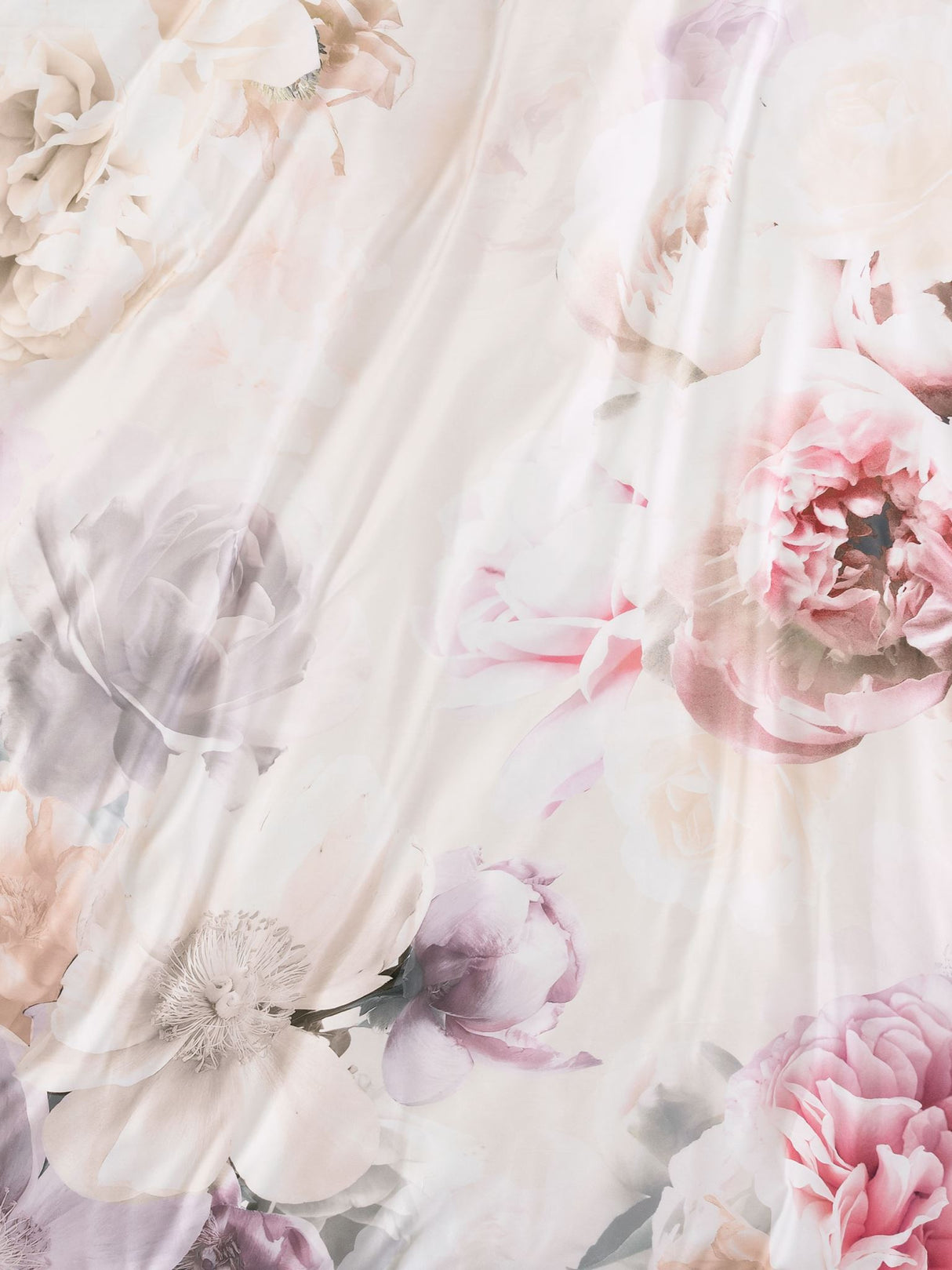 Luxurious Super King duvet cover set featuring romantic roses and peonies in soft cotton sateen, ideal for elegant bedrooms.