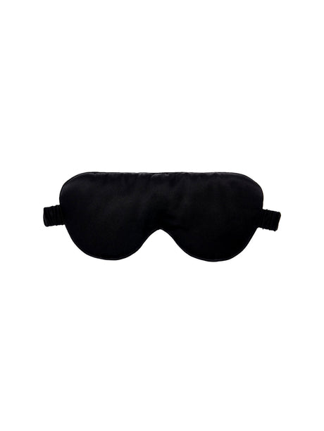 Luxurious black silk sleep mask by Savona with adjustable band, blocking light for ultimate relaxation and rejuvenation.