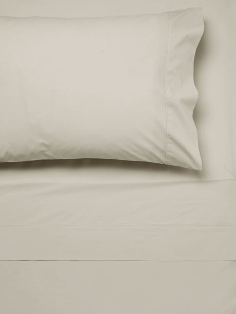 Luxurious queen sheet set in LINEN color, made from 300T cotton percale for ultimate sleep comfort and style.