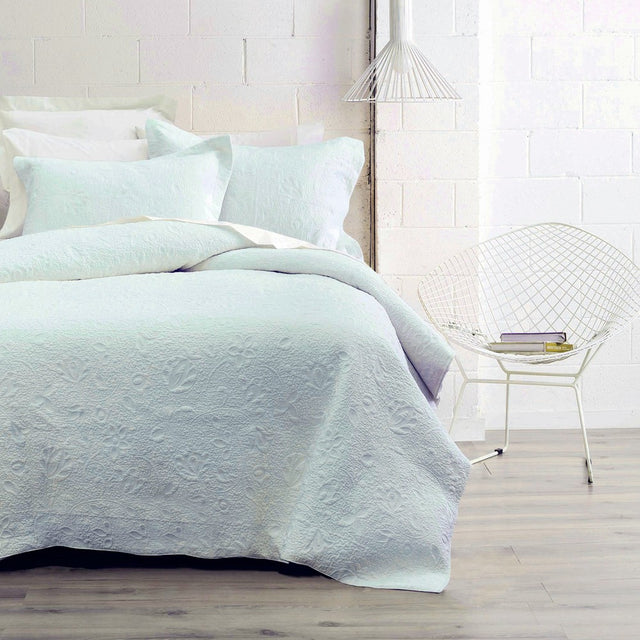 Chantel Duckegg King Single Bedspread Set featuring elegant quilting, soft 100% cotton, and calming Duckegg hue for refined decor.