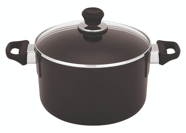 Tall Dutch Oven - Scanpan Classic (26CM/6.5L) with non-stick surface, eco-friendly aluminum, and tempered glass lid for versatile cooking.