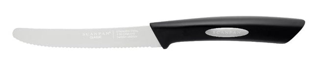 Scanpan Classic 12cm Steak Knife with high carbon stainless steel, non-stick coating, and ergonomic Danish design for easy cutting.