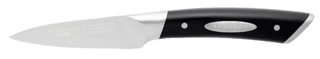 Scanpan Classic 9cm paring knife with German stainless steel, ergonomic handle, and taper ground edge for precise kitchen tasks.