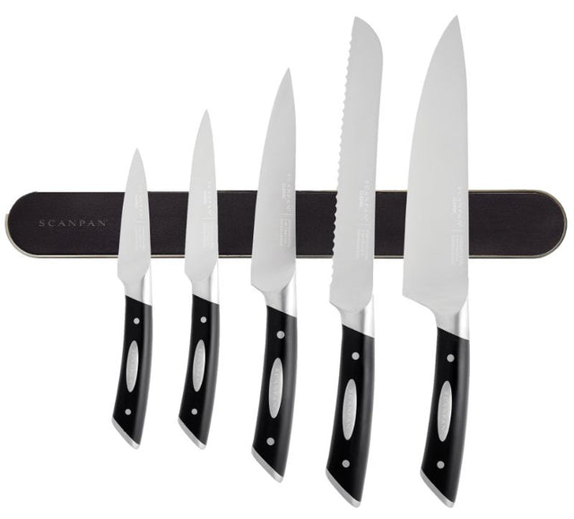 SCANPAN Classic Magnetic Rack Set featuring six premium German stainless steel knives, perfect for safe and stylish kitchen storage.