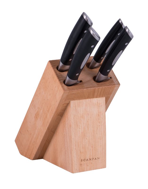 SCANPAN Classic Knife Block Set (5 pce) with premium German stainless steel knives in a modern beechwood holder for culinary enthusiasts.