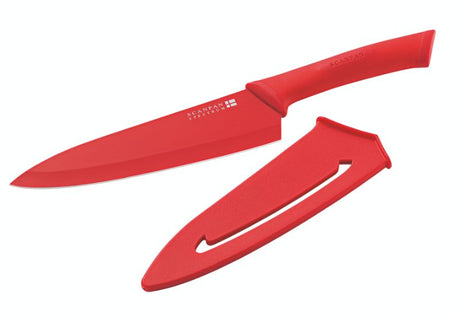 Scanpan Red Cook's Knife 7"/18cm featuring a sharp high carbon stainless steel blade and ergonomic tri-lobal handle in vibrant red.