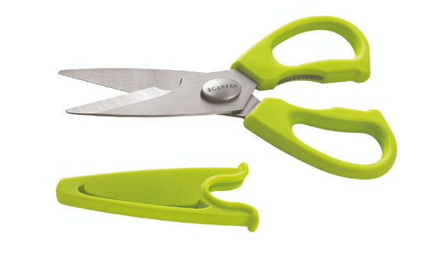 Scanpan Green Kitchen Shear featuring high-quality stainless steel, ergonomic handles, and multi-functional tools for versatile kitchen tasks.