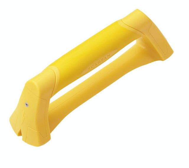 Scanpan Yellow Knife Sharpener in vibrant yellow, designed for easy and efficient knife maintenance in any kitchen.