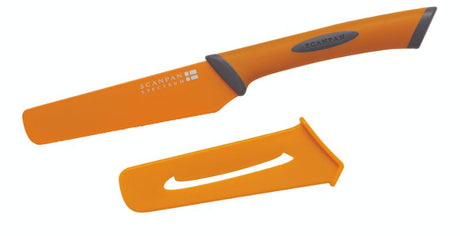 Orange Scanpan Spectrum Spreader Knife with non-stick coating and hollow ground edge for precise spreading in stylish design.