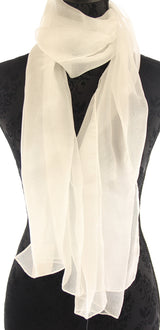 Elegant white polyester organza scarf, versatile for any occasion, adds sophistication with its sheer, breathable design.