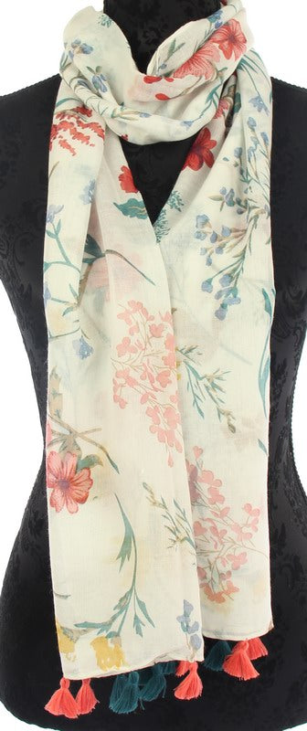 Lightweight Multifloral Scarf in 100% viscose, 45x180cm, featuring a vibrant floral pattern and soft texture for versatile styling.