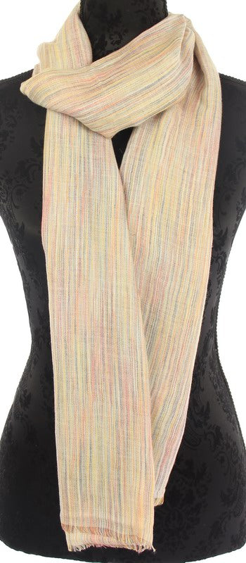 Multi-fine striped black scarf in 50% viscose and 50% cotton, measuring 45 x 180 cm, perfect for versatile styling.