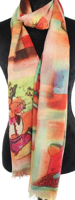 Vibrant Abstract Brights Scarf in 100% polyester, 70x180cm, featuring eye-catching patterns for versatile styling.