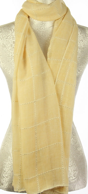 Bright yellow rope grid scarf, 90x180cm, made of cotton and polyester, perfect for adding style and warmth to any outfit.