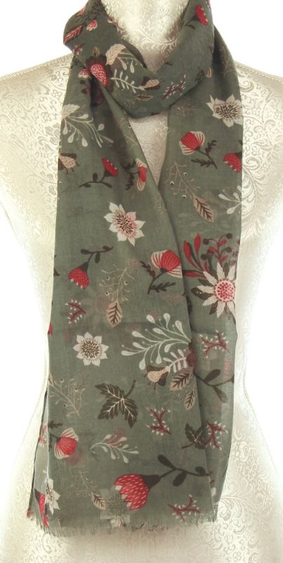 Set of 2 floral scarves in grey, made from soft 100% viscose, ideal for versatile styling and year-round wear.