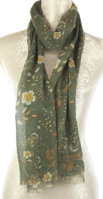 Mustard and olive floral scarves set of 2, lightweight, versatile, with ample coverage for stylish layering and accessorizing.