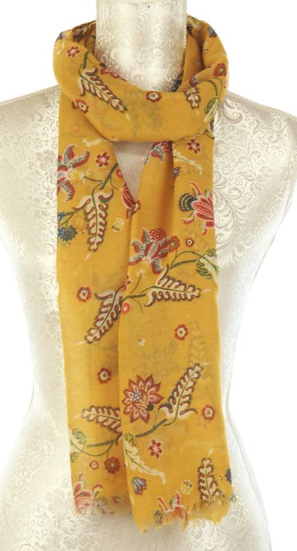 Set of 2 luxurious mustard scarves featuring botanical prints, perfect for versatile styling and all-day comfort.