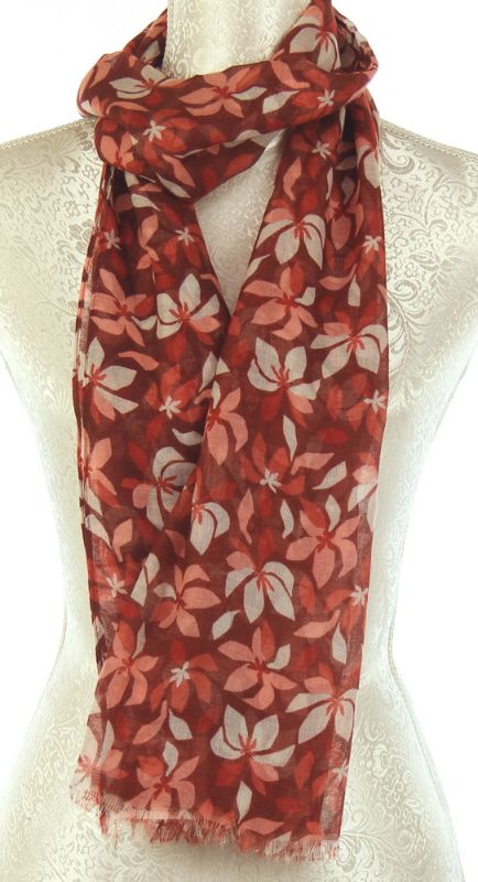 Set of 2 red floral scarves, 100% viscose, 43 x 180cm, perfect for adding elegance and versatility to any outfit.