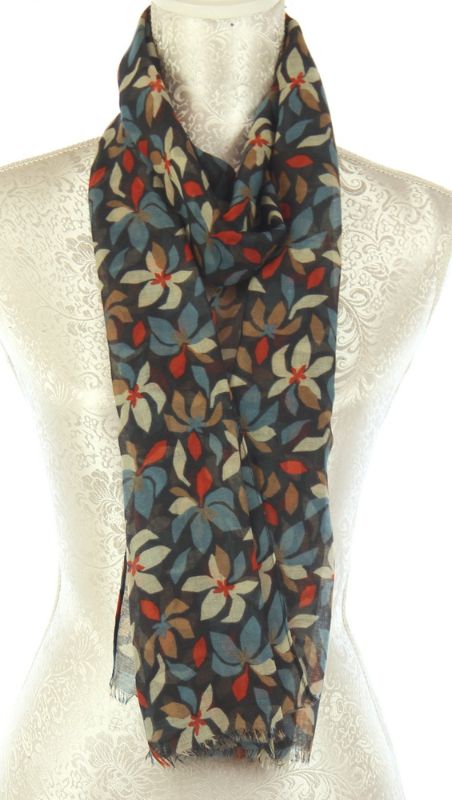 Set of 2 teal floral scarves, 100% viscose, lightweight, versatile for styling, perfect for any season.