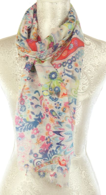 Set of 2 pastel paisley scarves, 100% viscose, 43 x 180 cm; stylish, lightweight, perfect for layering or a chic look.