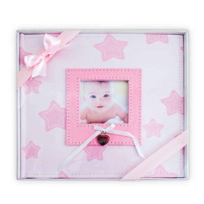 Baby Scrapbook Blue with fabric cover, 30 thick pages for photos, ideal for preserving baby milestones and memories.