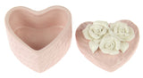 Rose-designed pink ceramic trinket boxes in heart shape, perfect for keepsakes and elegant home décor. Set of 2.