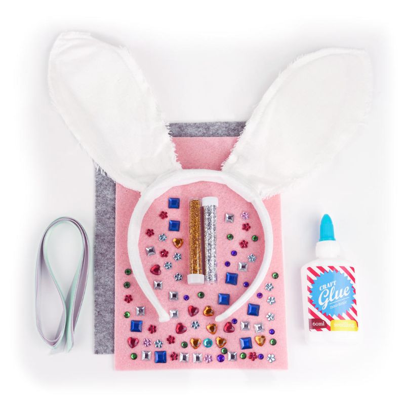 Colorful craft kit for kids to create their own dazzling Sparkle Bunny Ears, promoting creativity and imaginative play.