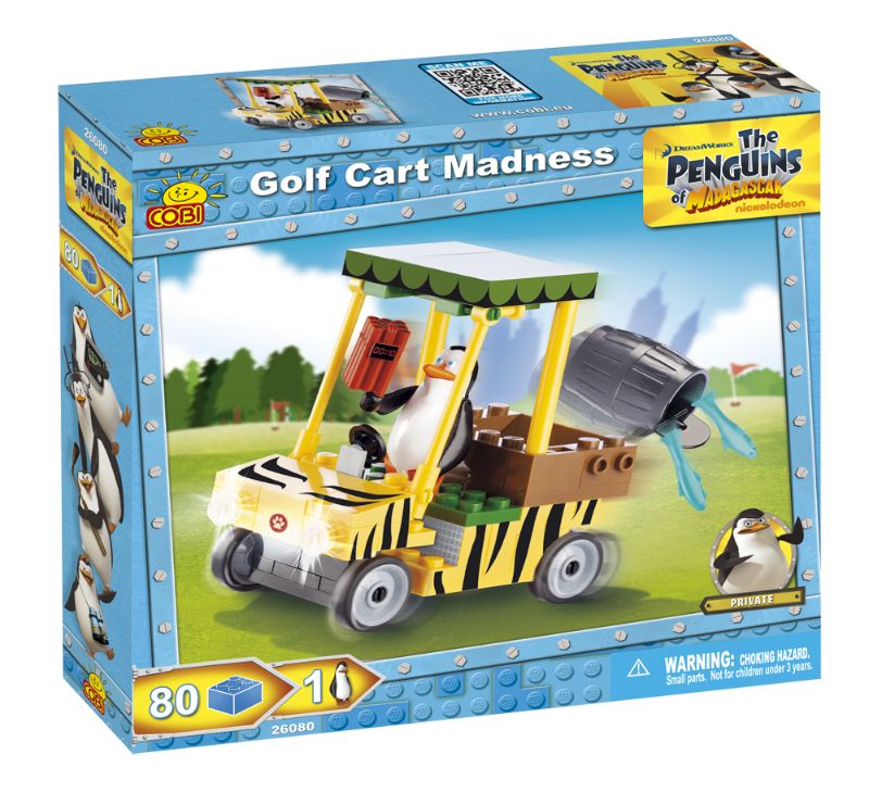 Cobi Golf Cart Madness building set with 80 pieces, includes a quirky figure and fun accessories for creative adventures.