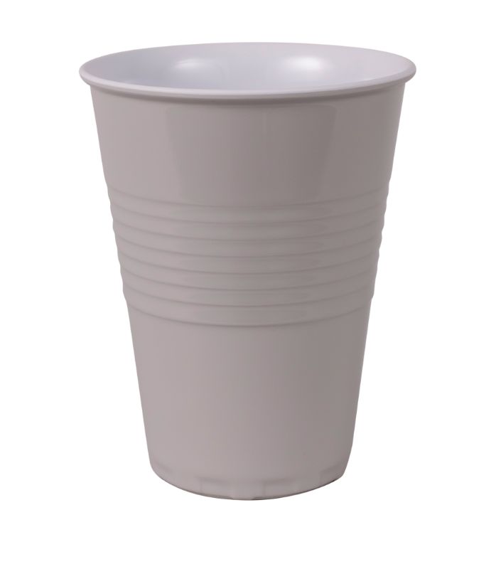 Dusty grey Serroni Miami melamine cup, stylish and lightweight, perfect for outdoor dining and gatherings.