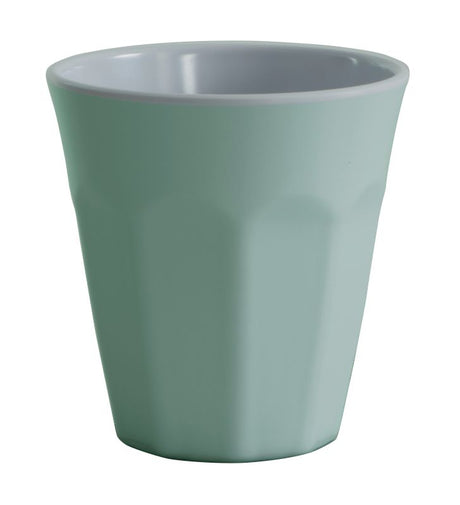 Serroni Cafe melamine cup in blue, 260ml, lightweight, durable, two-tone design, perfect for outdoor dining and picnics.