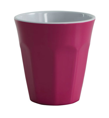 Vibrant pink 260ml melamine cup with a two-tone design, perfect for outdoor dining and shatterproof use.