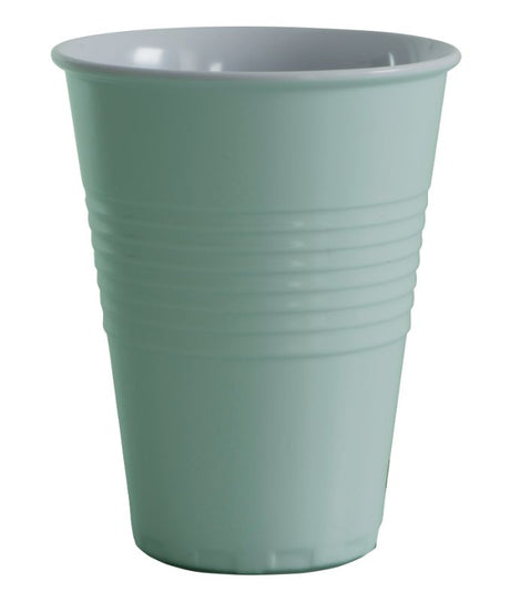 Bright blue two-tone 400ml melamine cup for outdoor dining, lightweight, break-resistant, and dishwasher safe.