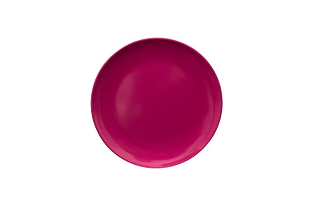 Vibrant 20cm fuchsia pink melamine plate, perfect for outdoor dining, picnics, and BBQs, lightweight and durable.