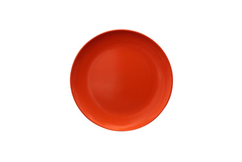 Vibrant orange 20cm Serroni melamine plate, perfect for outdoor dining, picnics, BBQs, and unbreakable use.