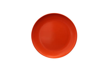 Vibrant orange 20cm Serroni melamine plate, perfect for outdoor dining, picnics, BBQs, and unbreakable use.