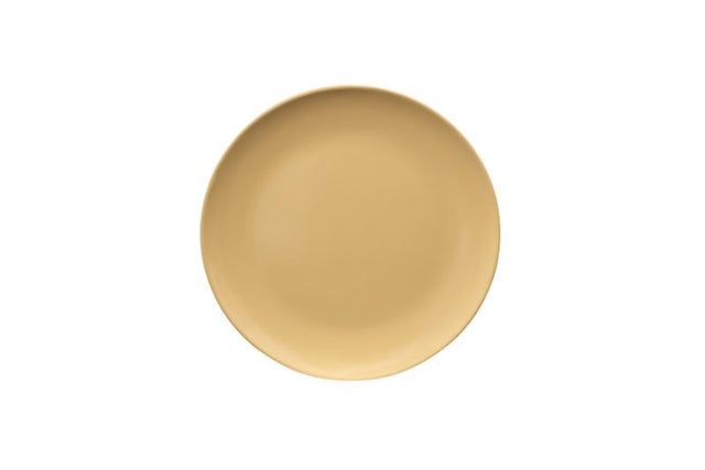 Bright yellow 25cm Serroni melamine plate, perfect for outdoor dining and picnics, blending style and practicality.