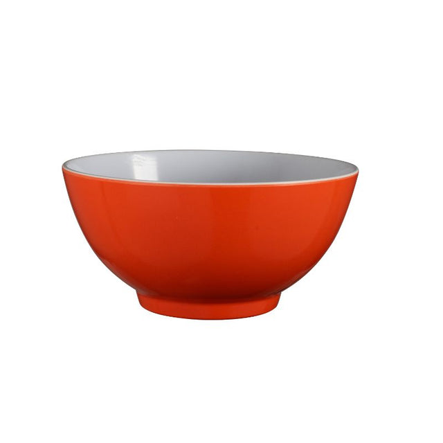 Vibrant orange 15cm Serroni melamine bowl, perfect for outdoor dining, picnics, and BBQs; lightweight and dishwasher-safe.