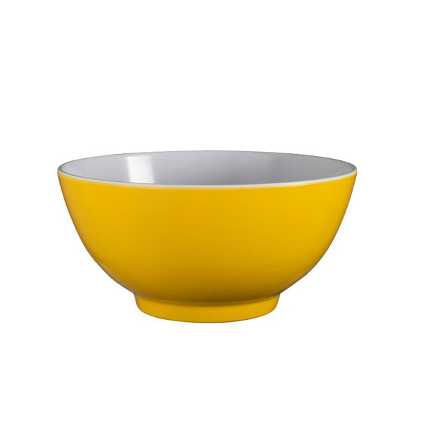 Vibrant yellow 15cm melamine bowl, perfect for stylish outdoor dining, picnics, and BBQs, lightweight and durable.