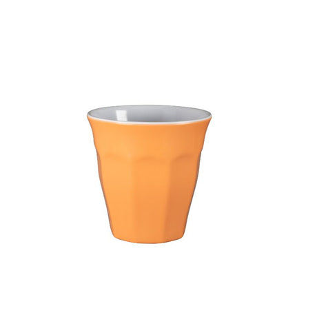 Serroni Cafe Melamine Cup in apricot hue, perfect for outdoor dining, lightweight, durable, and easy to clean.