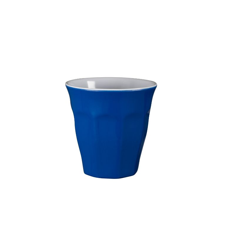 Royal Blue Serroni Cafe Melamine Cup, ideal for outdoor dining, lightweight, durable, unbreakable, and stylish for picnics and BBQs.