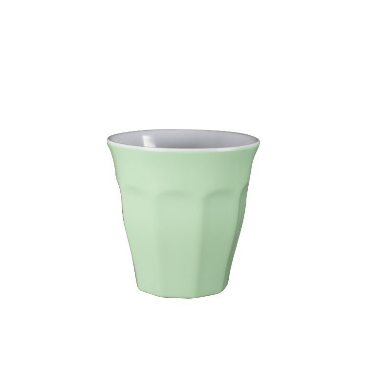 Mint-colored Serroni Cafe Melamine Cup, perfect for outdoor dining and picnics, lightweight and break-resistant.