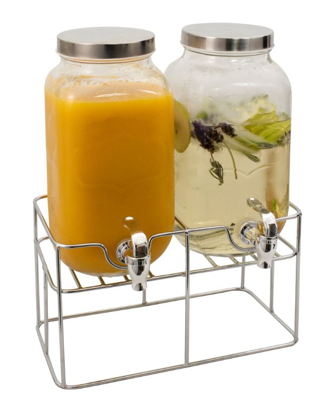 Serroni Valencia Twin Juice Jars with 3.5L capacity, sleek design, durable soda lime glass, ideal for stylish drink service.