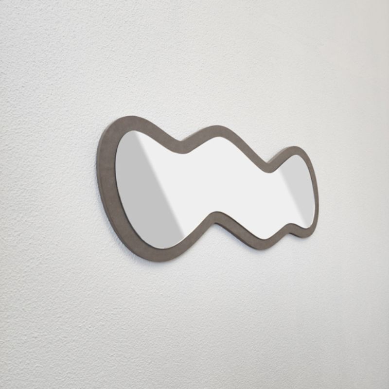 Stylish 70cm grey squiggle mirror made from durable VCM, enhancing decor with a playful yet sophisticated design.