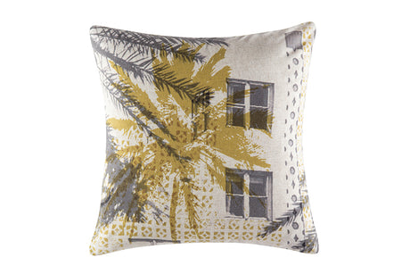 Luxurious 50x50cm cushion with tropical palm leaf design, ideal for enhancing home decor and comfort.